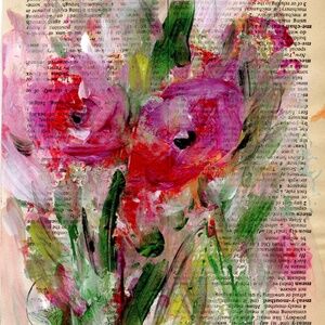 Original Floral painting on Vintage Dictionary Page page - Flora Songs 4